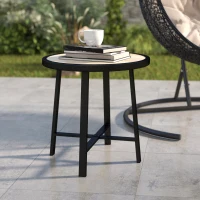 Outsunny Round Small Garden Table, 50.5cm Outdoor Side Table with SPC Tabletop, Metal Frame and Anti-slip Foot Pads for Garden, Balcony, Nature Wood Finish(m-9)