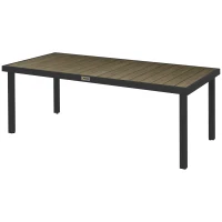Outsunny Mesa de Jardim Retangular para 8 Pessoas com Bancada de Ripas e Estrutura de Alumínio 190x90x74 cm Preto e Madeira(m-1)