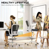 HOMCOM 99-119 cm Draughtsman Chair, with Adjustable Footrest - Grey(m-5)