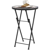 Outsunny Mozaïek Tuintafel, Opvouwbare ronde terrastafel met Metalen Frame en Keramische Tafelblad, Mozaïekpatroon, Meerkleurig
