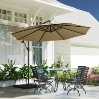 Outsunny 3m Overhanging Parasol, with Base, Weights and Cover - Sand brown(m-10)