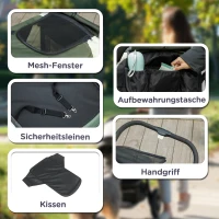 PawHut Hundewagen, Faltbarer Hundebuggy für große Hunde, Haustierwagen mit 4 Rädern, Sicherheitsleinen, Bremsen, Dunkelgrün(m-7)