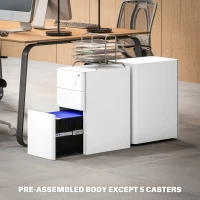 Vinsetto 3-Drawer Steel Filing Cabinet with Lock - White(m-8)