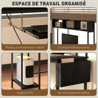 HOMCOM Bureau modulable, bureau d'angle avec Prise et port USB, Style Industriel Étagères de Rangement et Plateau Clavier, Noir(m-6)