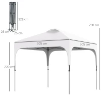 Outsunny 3 x 3(M) Pop Up Gazebo, UPF 50+ Foldable Canopy Tent with Wheeled Carrybag, 4 Leg Weight Bags, Height Adjustable Marquee Shelter 1 person easy setup for Outdoor Garden Patio Party, White(m-3)