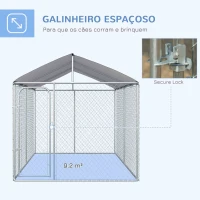 PawHut Canil de Exterior com Toldo Anti-UV Porta com Trava e Estrutura de Metal Galvanizado 4x2,3x2,32 cm Prata(m-4)