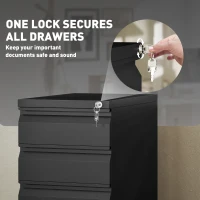 Vinsetto 3-Drawer Steel Filing Cabinet with Lock and Wheels - Black(m-6)