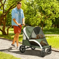 PawHut Składany Wózek dla Psów, Buggy dla Dużych Psów z 4 Kołami, Pasami Bezpieczeństwa, Hamulcami, Ciemnozielony(m-2)