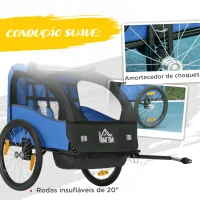 HOMCOM Reboque de Bicicleta para Crianças de 2 Lugares com Cinto de Segurança e Sistema de Amortecimento 140x88x90 cm Azul(m-5)