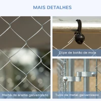 PawHut Canil de Exterior com Toldo Anti-UV Porta com Trava e Estrutura de Metal Galvanizado 4x2,3x2,32 cm Prata(m-6)