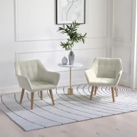 Set of 2 Accent Chair, Arm Chair with Slanted Back, Thick Padding and Rubber Wooden Legs for Living Room, Cream White(m-10)