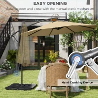 Outsunny 3m Overhanging Parasol, with Base, Weights and Cover - Sand brown(m-4)