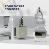 PawHut Bac à litière pour chat en acier inoxydable facile à nettoyer avec bords hauts anti-fuite d'urine, pelle inclus, gris(m-7)