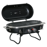 Outsunny Gasgrill 2,34 KW Klappbar BBQ Gartengrill inkl 2 Edelstahl-Brenner  Druckminderer 66 x 34,5 x 37 cm Schwarz