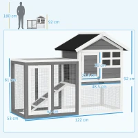 PawHut Jaula para Conejos con Zona Abierta Techo Asfáltico Bandeja Extraíble y Rampa para Exterior 122x62,6x92 cm Gris(m-3)