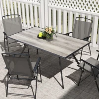 Outsunny Mesa de Comedor de Exterior con Encimera Imitación Madera para 6 Personas con Estructura de Acero 160x90x73 cm Gris(m-8)