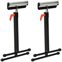 HOMCOM Set of 2 Folding Roller Stand, Material Support Pedestal with Ball Bearing Roller Height Adjustable Portable, Metal Construction, Black(m-11)