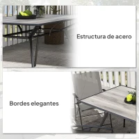 Outsunny Mesa de Comedor de Exterior con Encimera Imitación Madera para 6 Personas con Estructura de Acero 160x90x73 cm Gris(m-6)