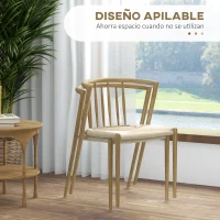 HOMCOM Pack de 2 Sillas de Comedor Moderno con Asiento de Cuerda de Papel Sillas de Cocina Apilables 51x51x71 cm Roble y Crema(m-6)
