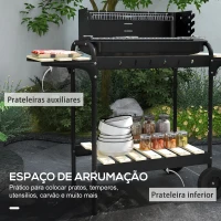 Outsunny Barbecue a Carvão com Rodas Portátil com Grelha Ajustável em Altura para Piquenique Campismo 103x47x95 cm Preto(m-6)