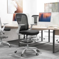 HOMCOM Draughtsman Chair, Mesh Drafting Chair, Ergonomic Office Chair with Flip-up Armrest, Adjustable Foot Ring, Black White(m-2)