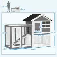 PawHut Rabbit Hutch Outdoor Wooden Guinea Pig Hutch Rabbit Run Bunny Cage Small Animal House Pull-Out Tray, Grey, 122 x 62.6 x 92 cm(m-3)