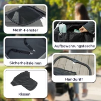 PawHut Hondenwagen, Opvouwbare Hondenbuggy voor Grote Honden, Huisdierkar met 4 Wielen, Veiligheidslijnen, Remmen, Donkergrijs(m-7)