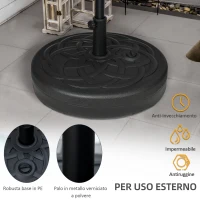 Outsunny Base per Ombrellone Rotonda in Plastica Riempibile con Acqua e Sabbia per Pali da 38-48 mm, Ø56 cm, Nero(m-7)