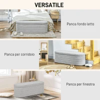 HOMCOM Panca Fondo Letto in Tessuto Teddy con Vano Contenitore, 116x41x40.5cm, Grigio Chiaro(m-6)