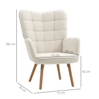 HOMCOM Modern Accent Chair, Upholstered Tufted Wingback Armchair with Seat Padding, Teddy Fleece Leisure Lounge Bedroom Chair with Wood Legs, Cream White(m-3)