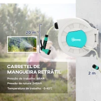 Outsunny Carretel de Mangueira para Jardim 20+2 m com 7 Bocais Função de Bloqueio Retorno Automático e Giro de 180° Cinza Claro(m-4)