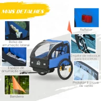 HOMCOM Reboque de Bicicleta para Crianças de 2 Lugares com Cinto de Segurança e Sistema de Amortecimento 140x88x90 cm Azul(m-7)