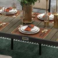 Outsunny Mesa de Jardim Retangular para 8 Pessoas com Bancada de Ripas e Estrutura de Alumínio 190x90x74 cm Preto e Madeira(m-8)