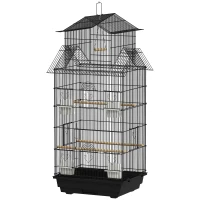 PawHut Gaiola de Metal para Pássaros com Bandeja Amovível 4 Comedouros 3 Poleiros e 1 Baloiço 50,5x41x104 cm Preto(m-11)