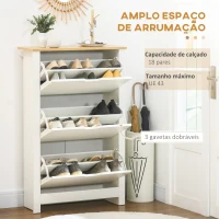 HOMCOM Sapateira Branca Estreita Armário Sapateiro Alto com 3 Gavetas para 12 Pares de Sapatos para Corredor 72x26x112 cm(m-4)