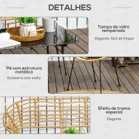 Outsunny Conjunto de Móveis de Jardim em Vime Sintético 4 Peças com 1 Sofá Duplo 2 Poltronas e Mesa de Vidro Madeira e Preto(m-6)
