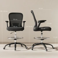 HOMCOM Draughtsman Chair, Mesh Drafting Chair, Ergonomic Office Chair with Flip-up Armrest, Adjustable Foot Ring, Black(m-3)