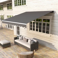 Outsunny 3 x 2.5m Garden Patio Manual Awning, Retractable Canopy Sun Shade Shelter with Fittings and Crank Handle, Dark Grey(m-10)
