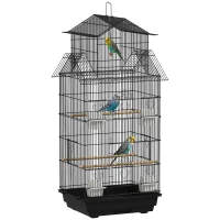 PawHut Gaiola de Metal para Pássaros com Bandeja Amovível 4 Comedouros 3 Poleiros e 1 Baloiço 50,5x41x104 cm Preto(m-10)