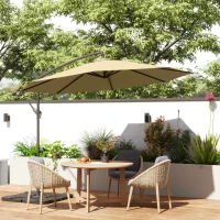 Outsunny 3m Overhanging Parasol, with Base, Weights and Cover - Sand brown(m-2)