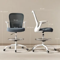 HOMCOM 99-119 cm Draughtsman Chair, with Adjustable Footrest - Grey(m-3)