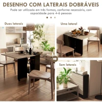 HOMCOM Mesa de Cozinha Dobrável Mesa de Madeira com 2 Prateleiras de Armazenamento e Rodas 75x140x74 cm Preto e Madeira(m-4)