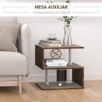 HOMCOM Mesa de centro em forma de S de estilo industrial vintage com 3 níveis 48x48x48 cm(m-5)