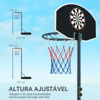 SPORTNOW Tabela de Basquetebol para Exterior com Alvo de Dardos com Ajustável 210-247 cm Rodas Base Rellenável Preto(m-5)