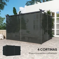 Outsunny Pérgola com Teto Retrátil 3,9x3x2,2 m Paredes Laterais Tecido de Poliéster Anti UV Pérgola para Jardim Cinzento(m-5)