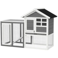 PawHut Jaula para Conejos con Zona Abierta Techo Asfáltico Bandeja Extraíble y Rampa para Exterior 122x62,6x92 cm Gris(m-10)