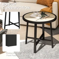 Outsunny Round Small Garden Table, 50.5cm Outdoor Side Table with SPC Tabletop, Metal Frame and Anti-slip Foot Pads for Garden, Balcony, Nature Wood Finish(m-5)