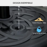 Outsunny Base per Ombrellone Rotonda in Plastica Riempibile con Acqua e Sabbia per Pali da 38-48 mm, Ø56 cm, Nero(m-5)