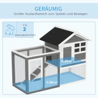 PawHut Kaninchenstall Tannenholz Outdoor Indoor Kleintierstall Kleintierhaus Kleintierkäfig Herausnehmbare Bodenwanne und Rampe Grau+Schwarz+Weiß 122 x 62,6 x 92 cm(m-4)