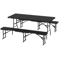 Outsunny Picknicktisch und Bänke, 3-teiliges Set, faltbar, Kunststoff, Metall, Schwarz